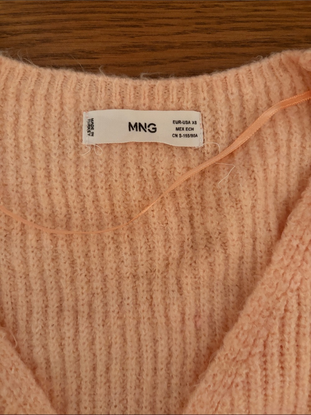 Mango Peach V-Neck Drawstring Knit Sweater - Picture 2 of 3